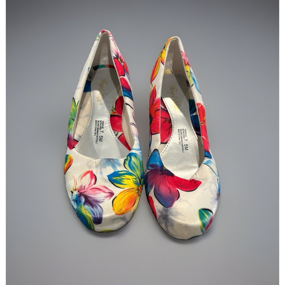 Angel Flex Carol Satin Floral 2.5" Mid Heel Closed Toe Pumps Shoes, 7.5